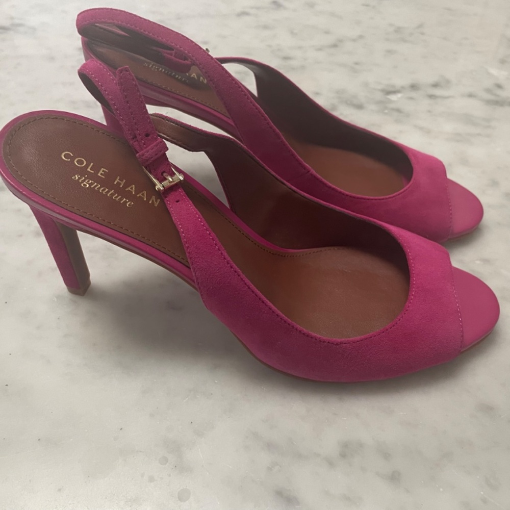 Cole Haan Chelsea Peep-Toe Slingback Pump, Hot Pink